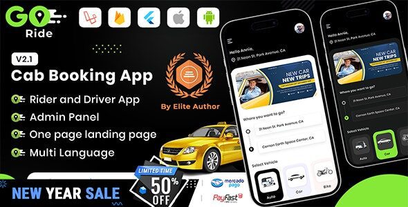 GORIDE – InDriver Clone 2.2 – Flutter Complete Taxi Booking Solution with Bidding Option