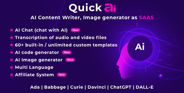 QuickAI OpenAI 4.5.0 – ChatGPT – AI Writing Assistant and Content Creator as SaaS