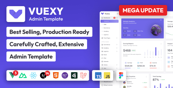 Vuexy 10.11.1 – Vuejs, Nuxt, Next.js, HTML, Laravel, Asp.Net & Django Admin Dashboard Template