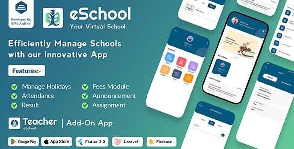 eSchool 1.0.7 – Virtual School Management System Flutter App with Laravel Admin Panel